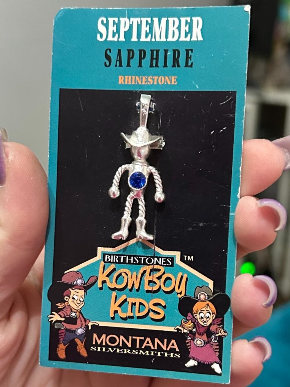 Vintage Montana Silversmiths KowBoy Kids September Sapphire Pendant NWT